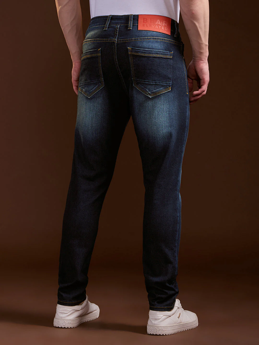 Men Dark BlueLight Fade Skinny Fit Mid-Rise Jeans - Image 2
