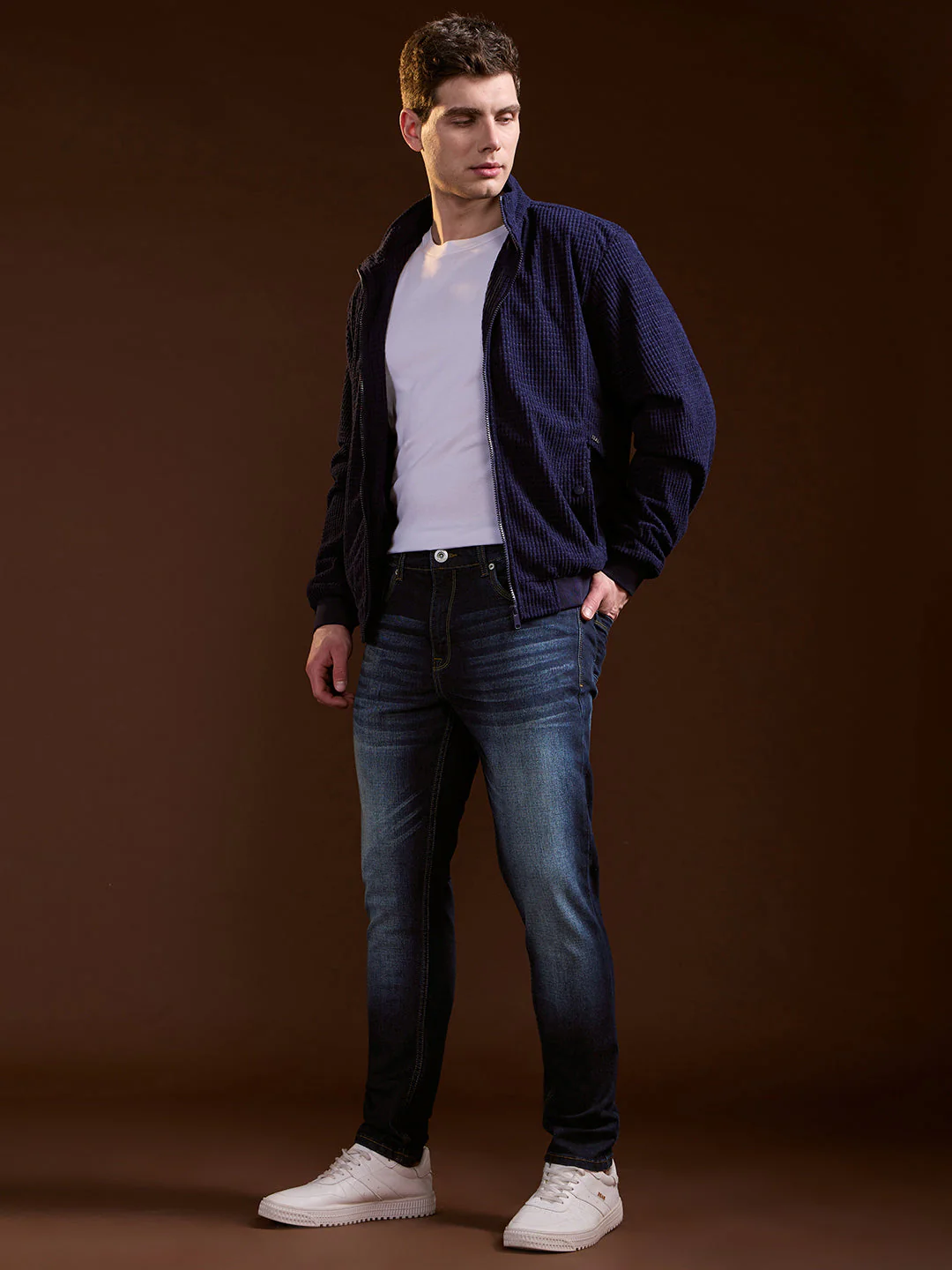 Men Dark BlueLight Fade Skinny Fit Mid-Rise Jeans - Image 4