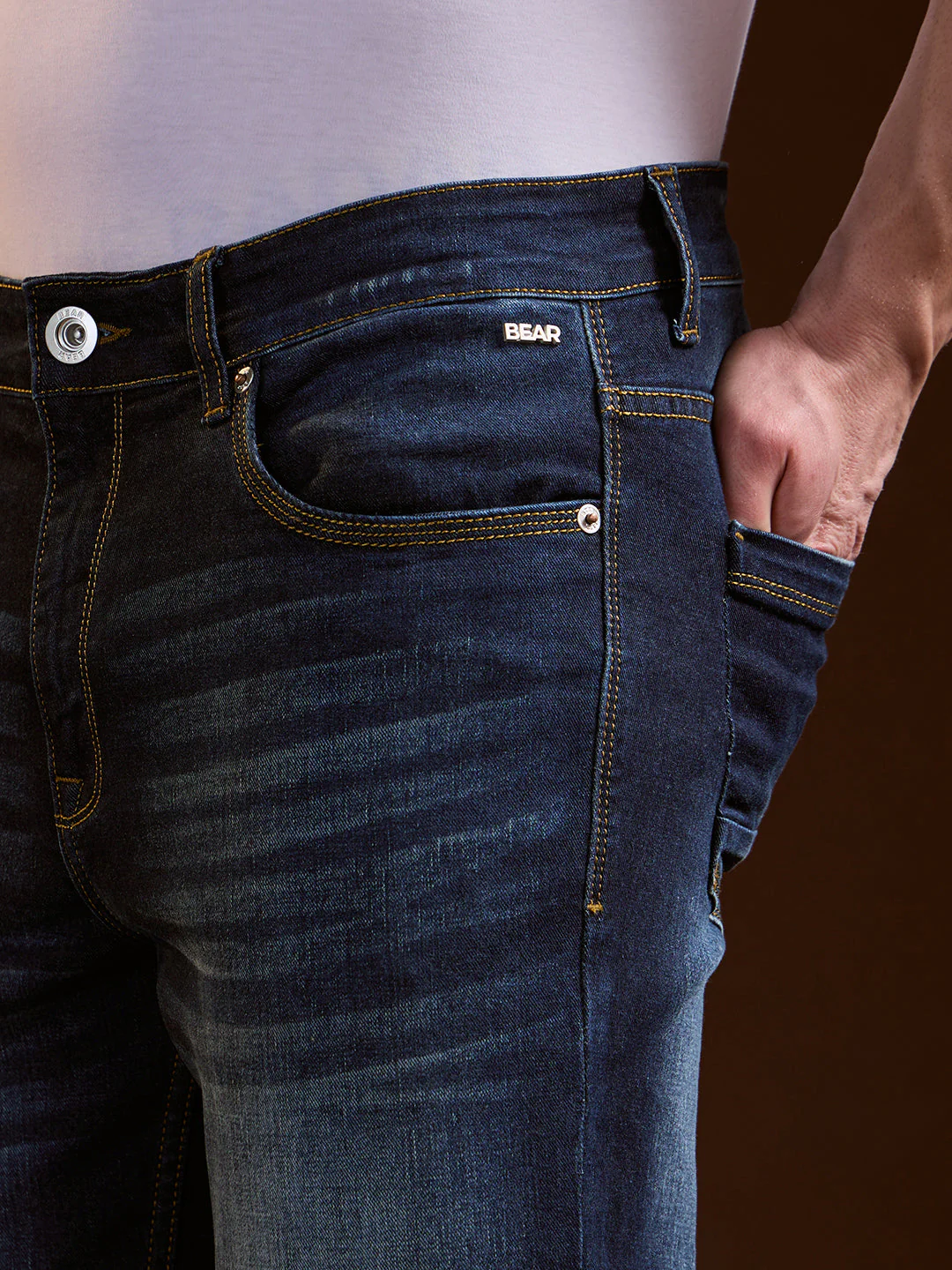 Men Dark BlueLight Fade Skinny Fit Mid-Rise Jeans - Image 5