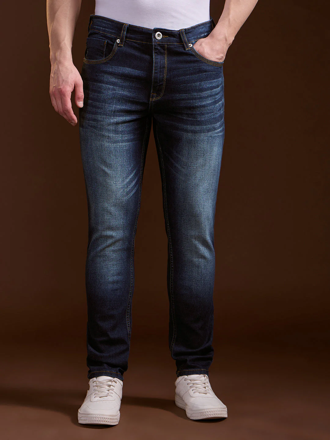 Men Dark BlueLight Fade Skinny Fit Mid-Rise Jeans - Image 7