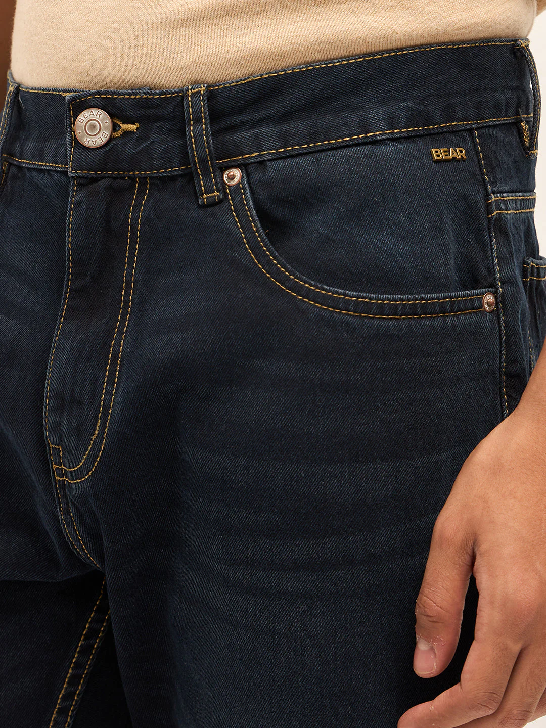 Men Dark BlueMid Fade Mid-Rise Baggy Fit Cargo Jeans - Image 5