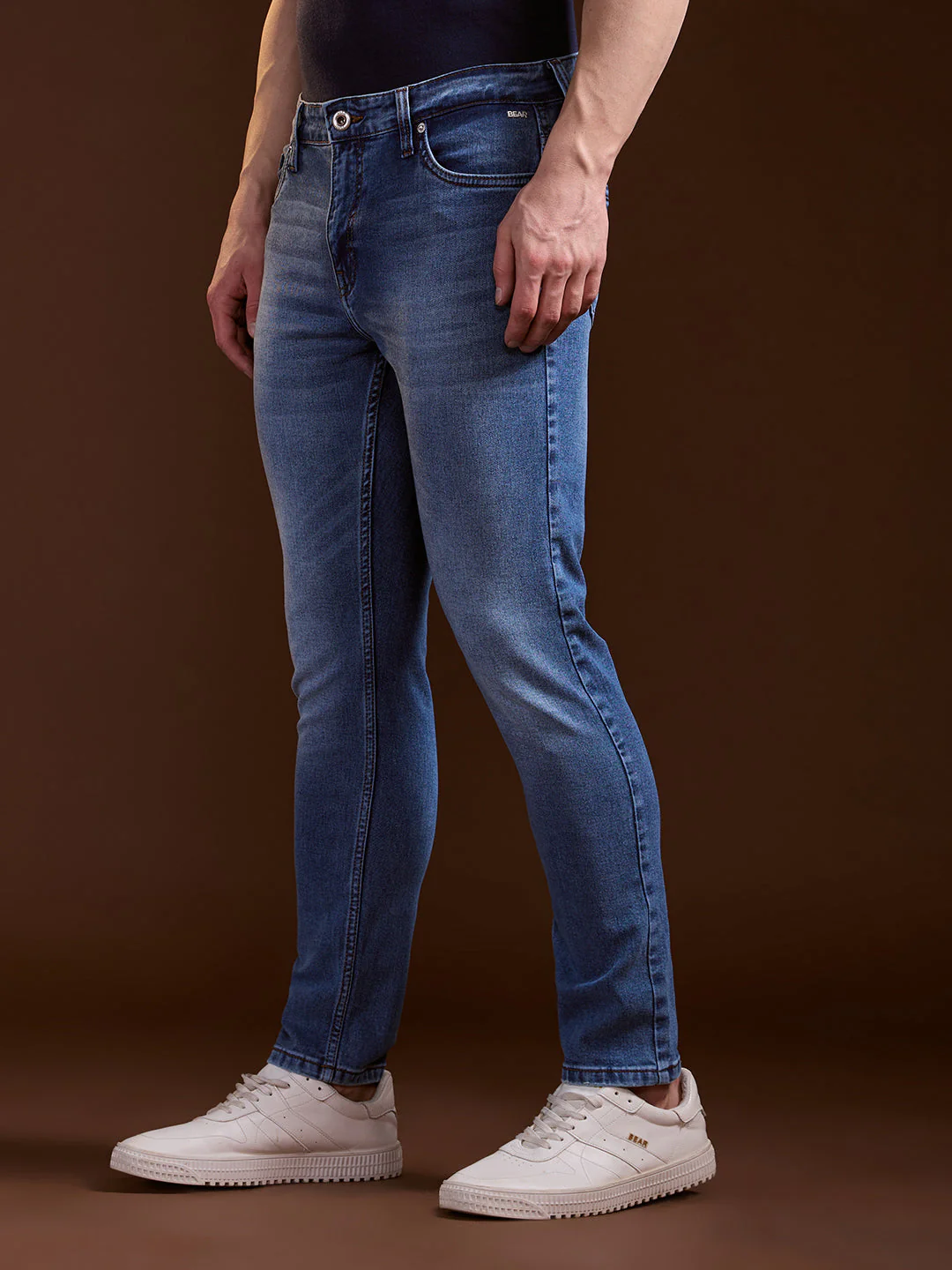 Men Dark BlueMid Fade Mid-Rise Skinny Fit Jeans - Image 3