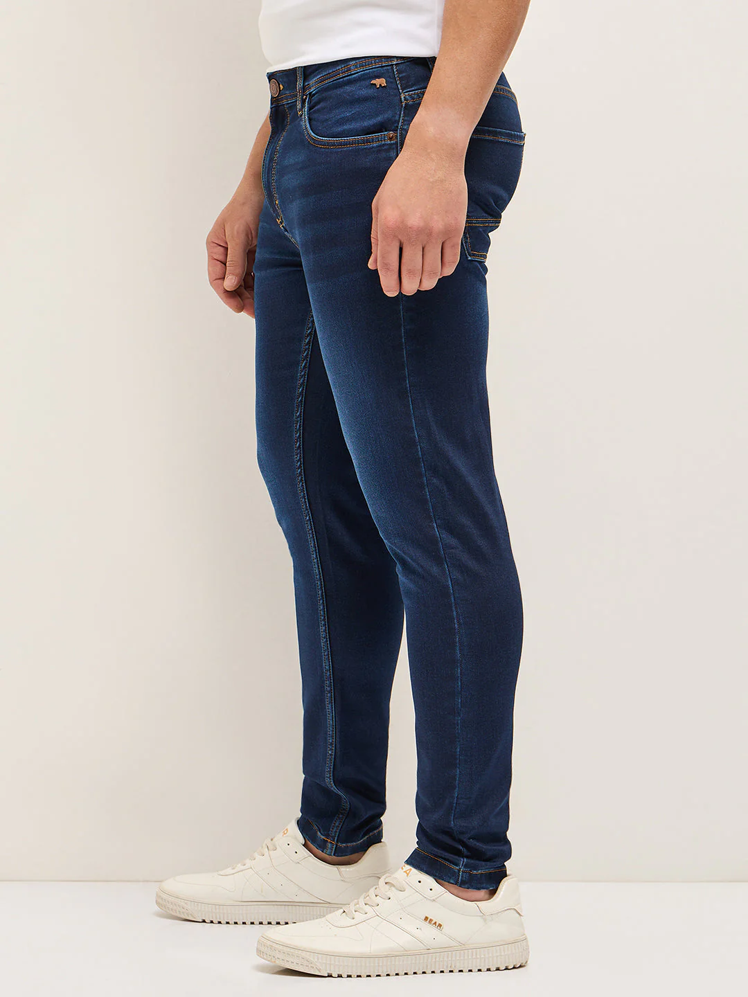 Men Dark BlueMid Fade Mid-Rise Slim Fit Jeans - Image 3