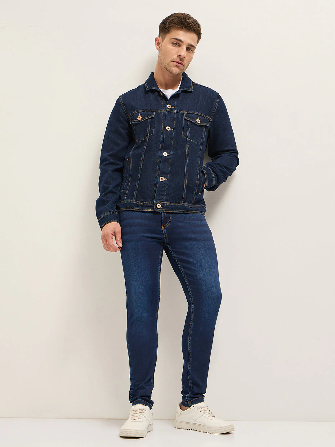 Men Dark BlueMid Fade Mid-Rise Slim Fit Jeans - Image 4