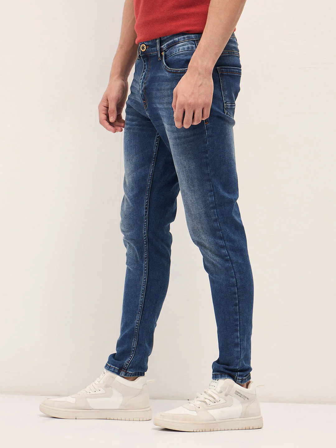 Men Dark BlueMid Fade Mid-Rise Slim Fit Jeans - Image 3