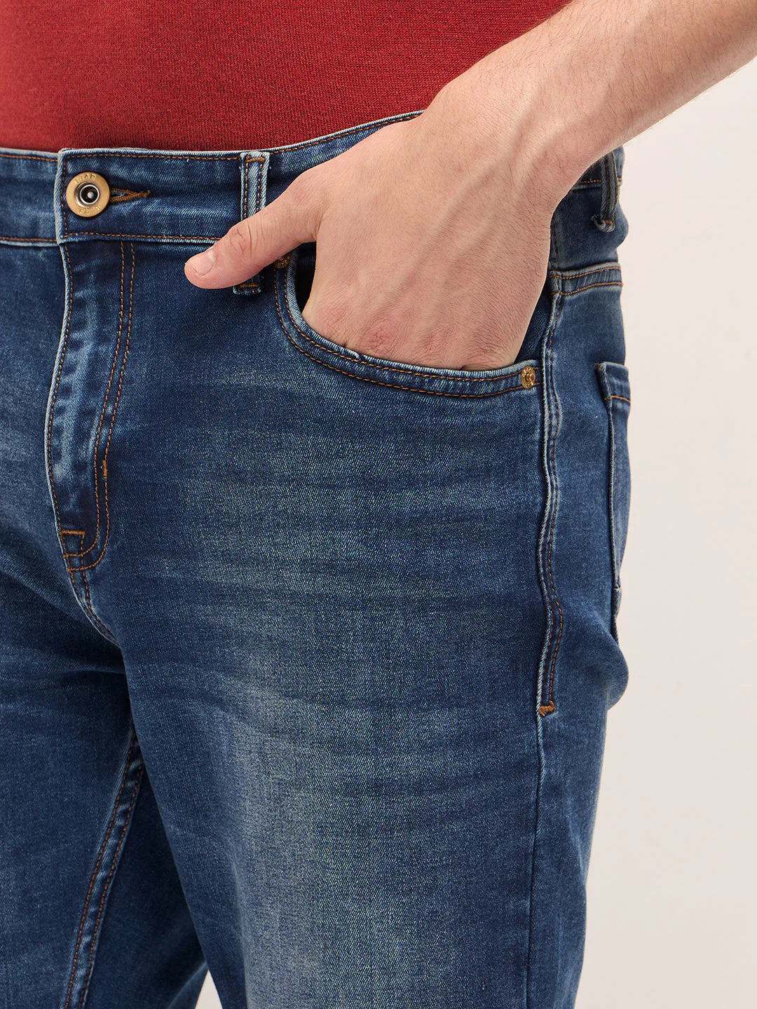 Men Dark BlueMid Fade Mid-Rise Slim Fit Jeans - Image 5