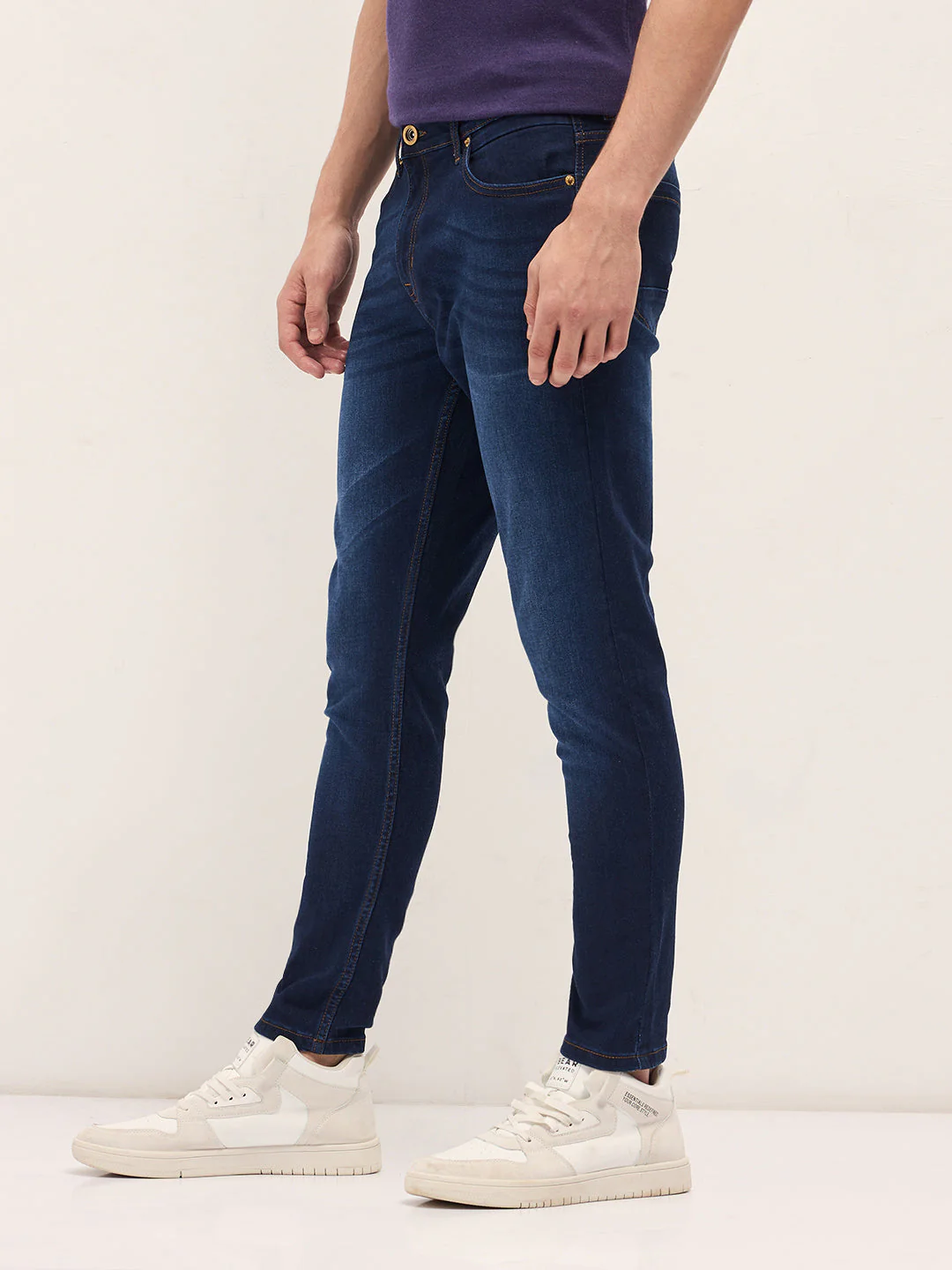 Men Dark BlueMid Fade Mid-Rise Slim Fit Jeans - Image 3