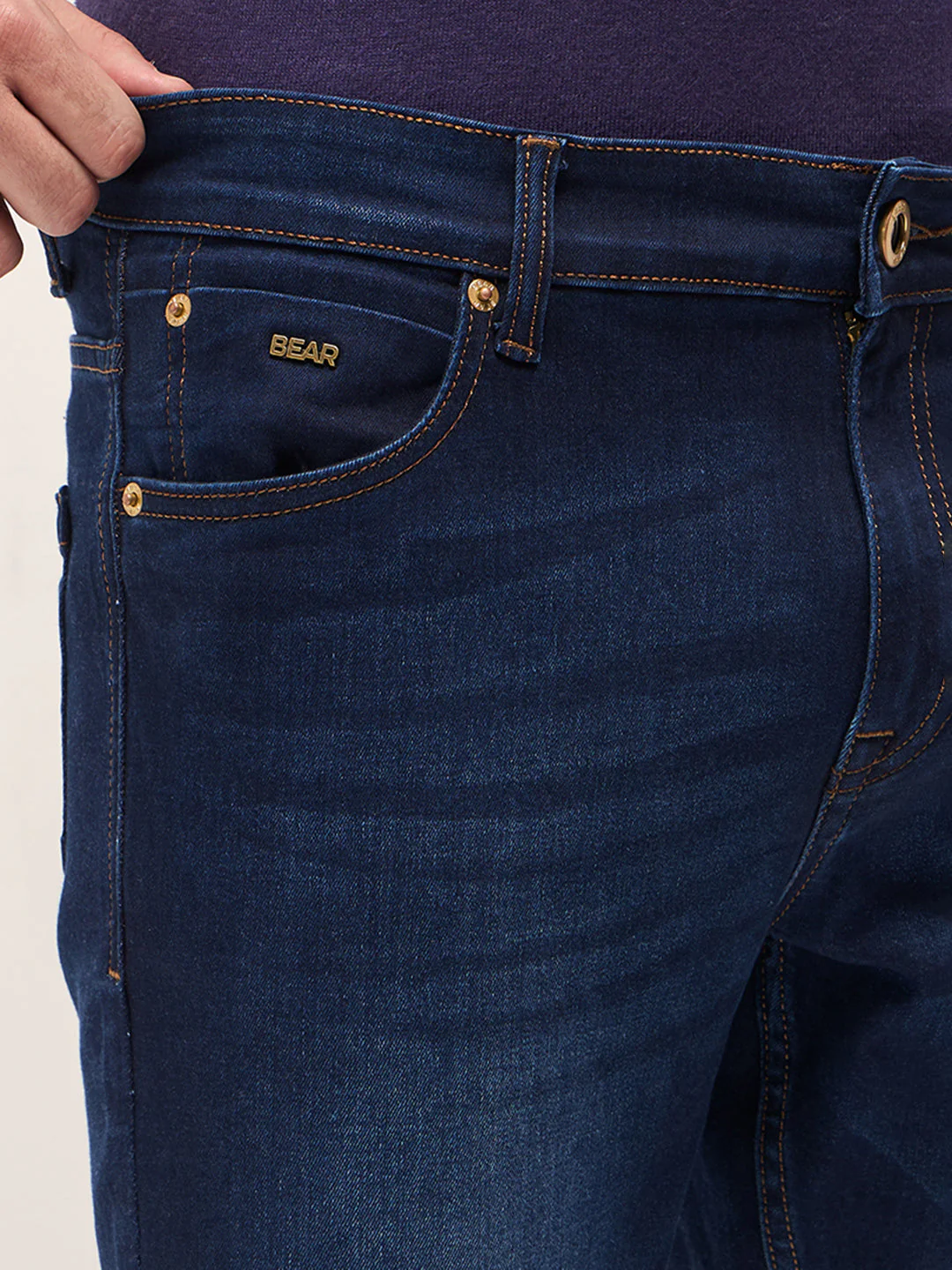 Men Dark BlueMid Fade Mid-Rise Slim Fit Jeans - Image 5