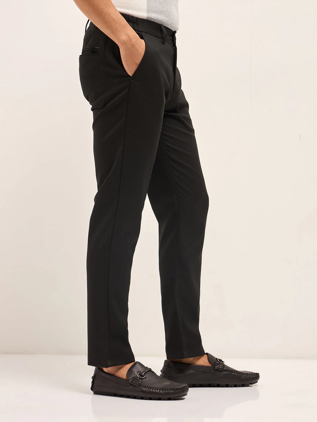 Men Dark Brown Slim Fit Formal Trousers - Image 3