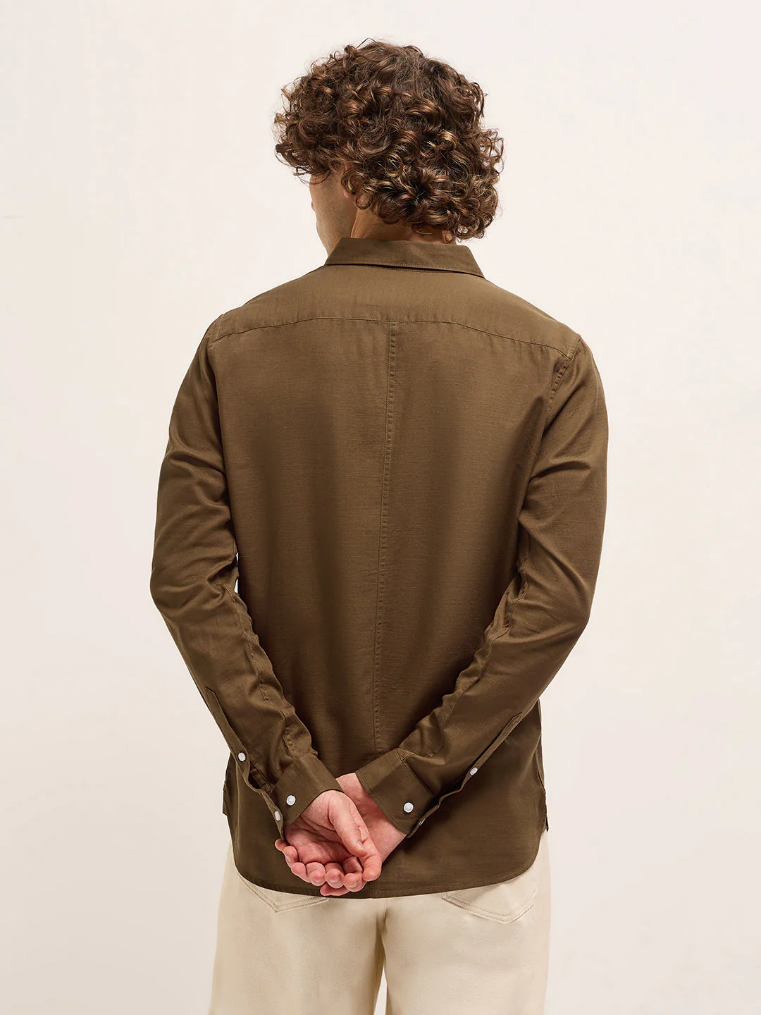 Men Dark Brown Solid Slim Fit Casual Shirt - Image 2
