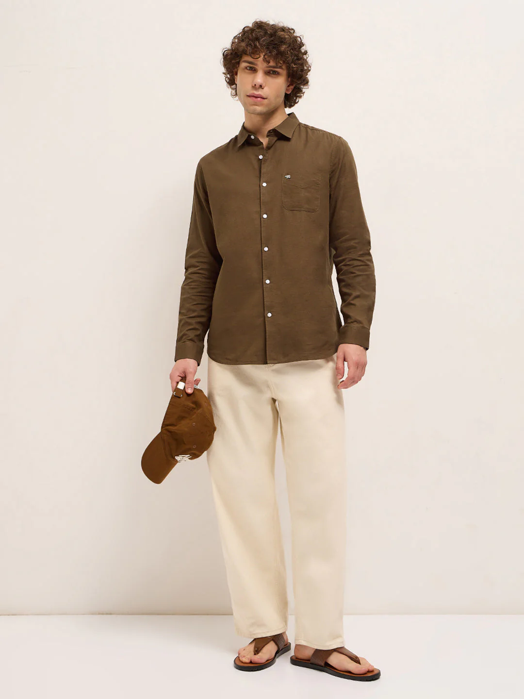 Men Dark Brown Solid Slim Fit Casual Shirt - Image 4