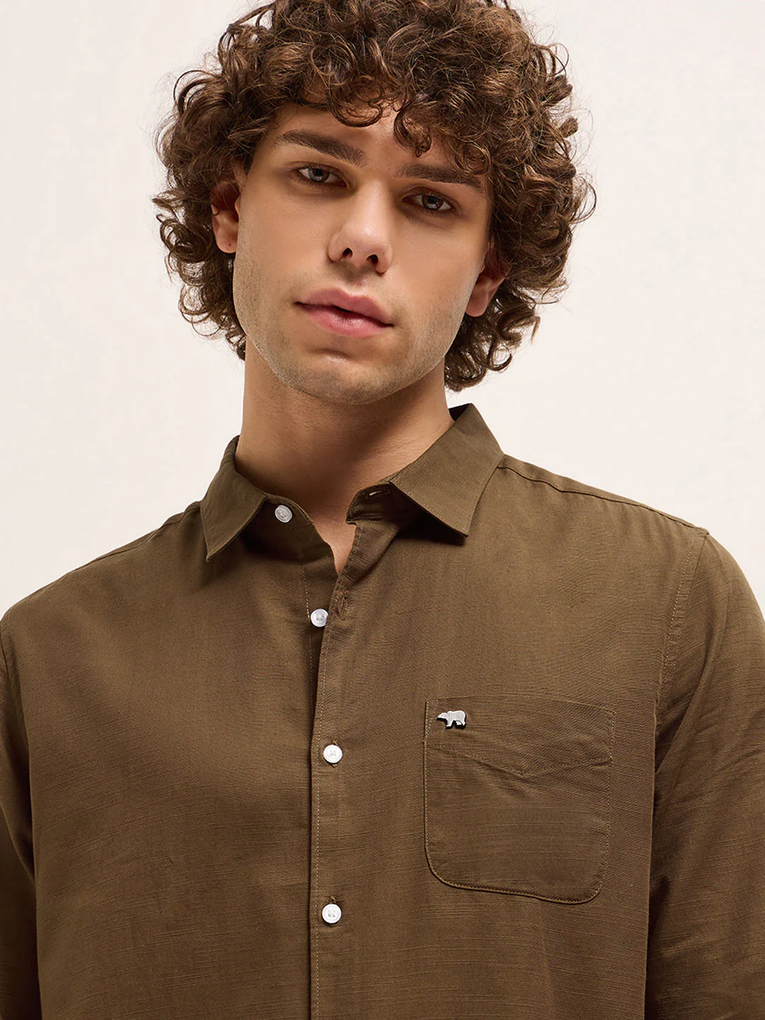 Men Dark Brown Solid Slim Fit Casual Shirt - Image 5