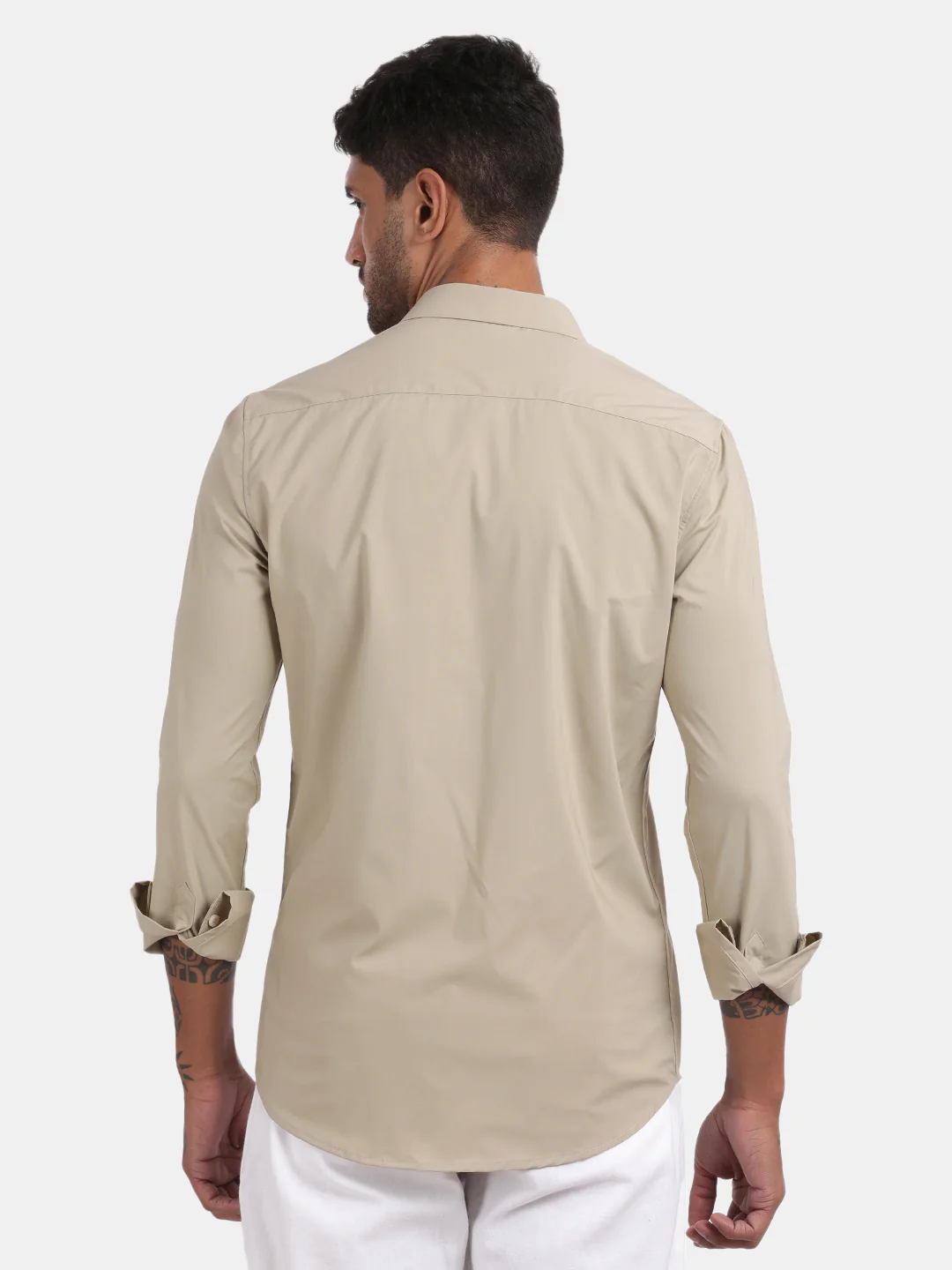 Men Dark cream Slim Fit Spread Collar Full Sleeve Casual Shirt - Image 2