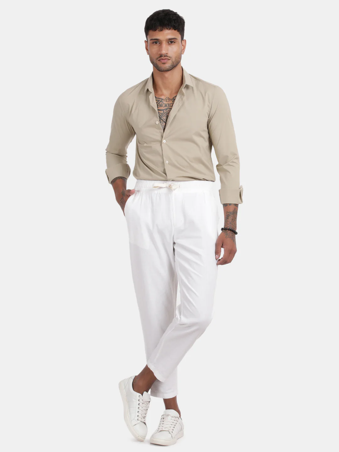 Men Dark cream Slim Fit Spread Collar Full Sleeve Casual Shirt - Image 5