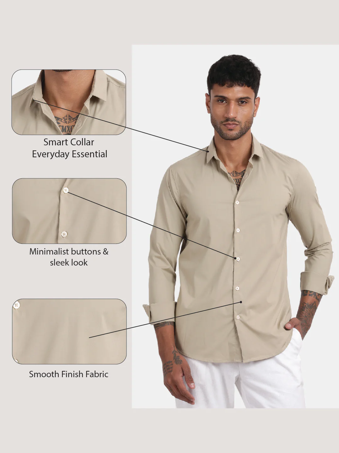 Men Dark cream Slim Fit Spread Collar Full Sleeve Casual Shirt - Image 6