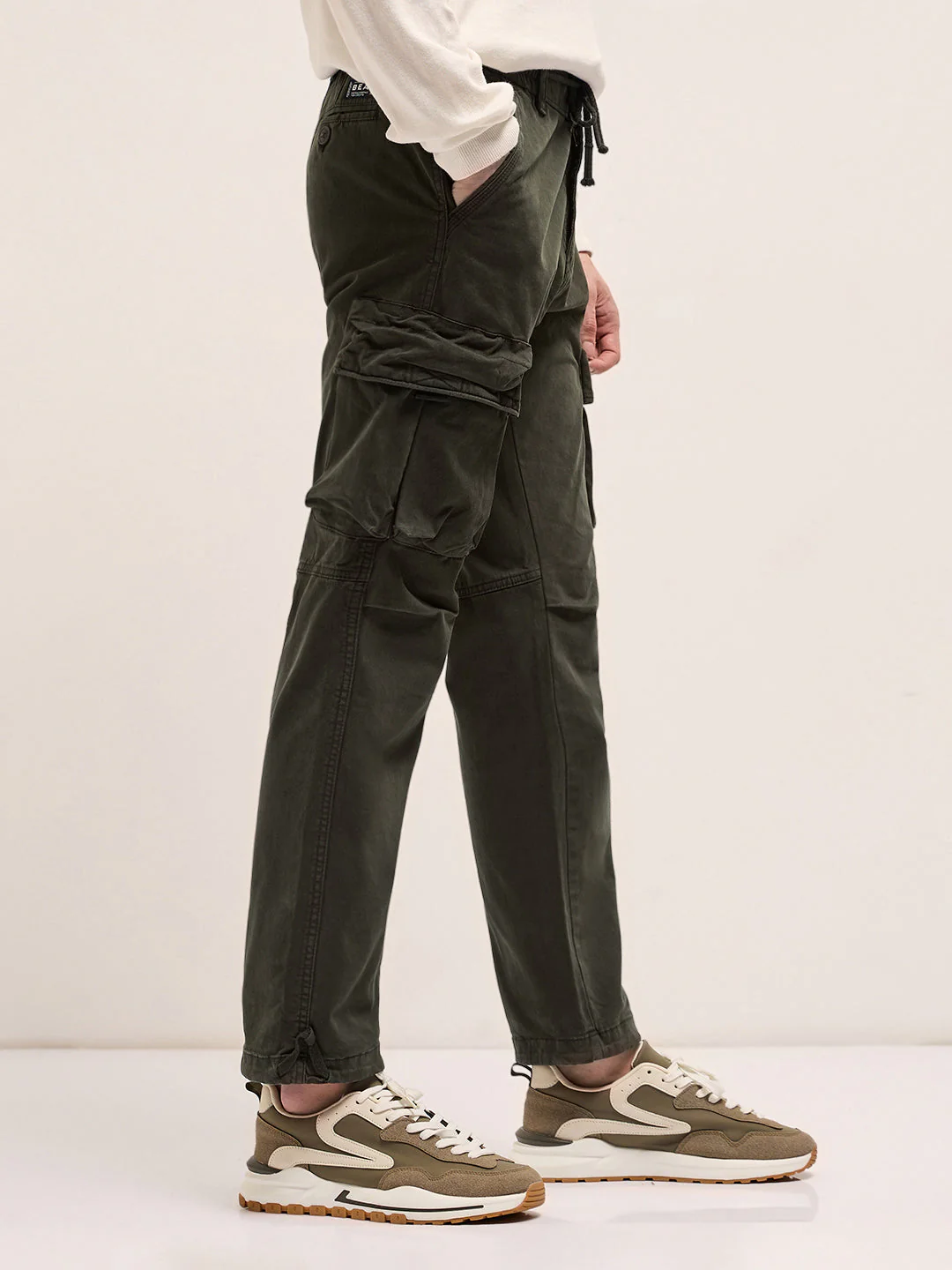 Men Dark Green Cargo Pants - Image 3