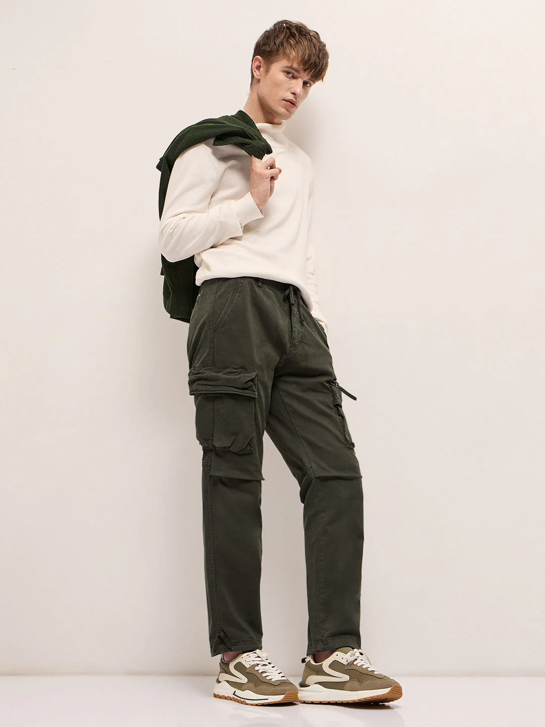 Men Dark Green Cargo Pants - Image 4