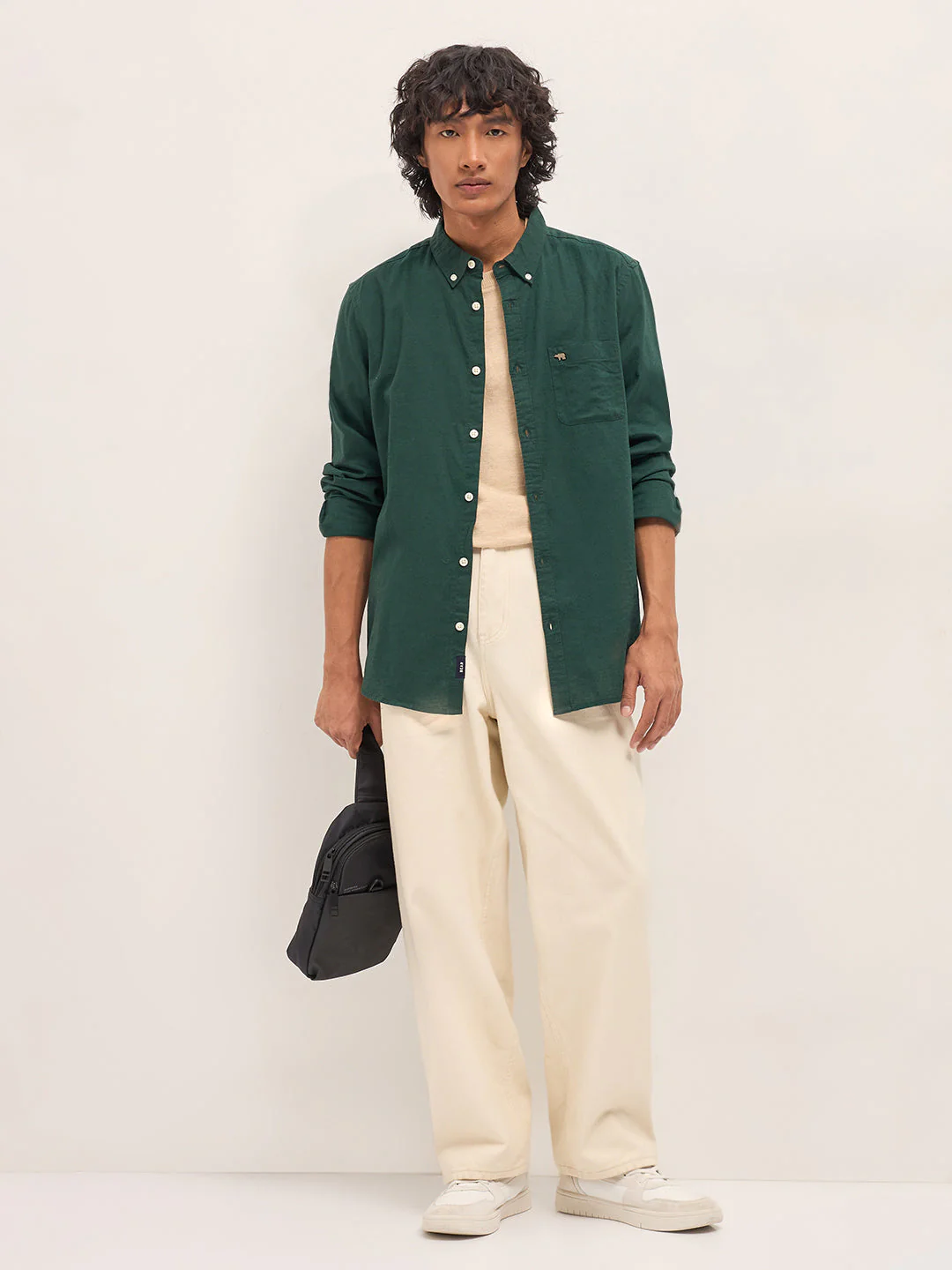 Men Dark Green Cotton Solid Slim Fit Casual Shirt - Image 4
