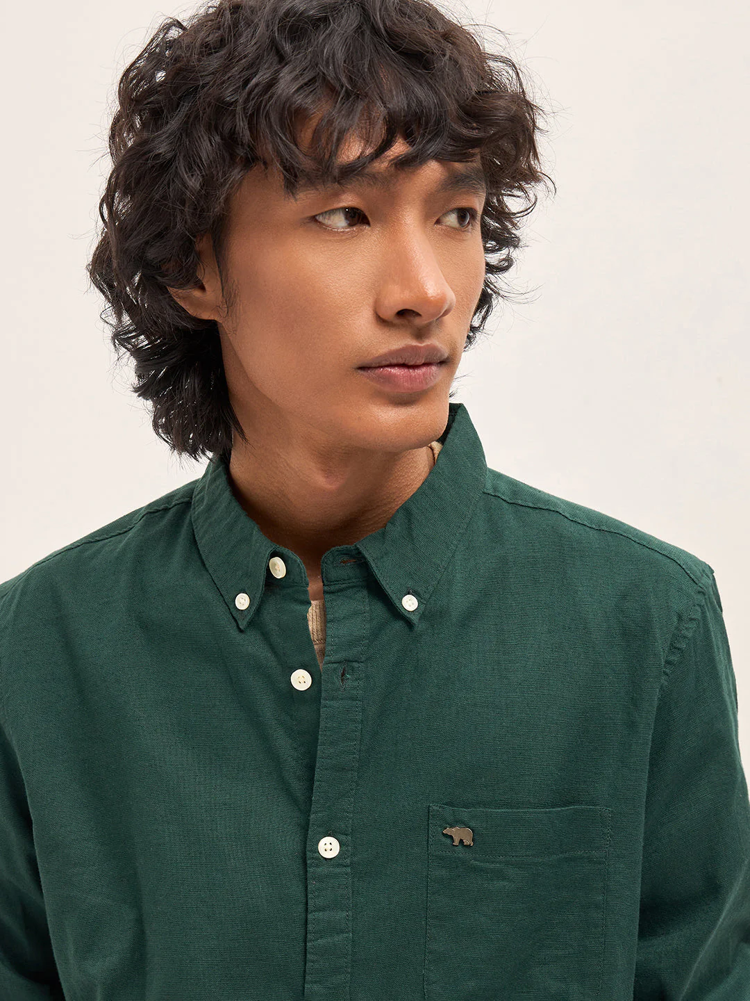 Men Dark Green Cotton Solid Slim Fit Casual Shirt - Image 5