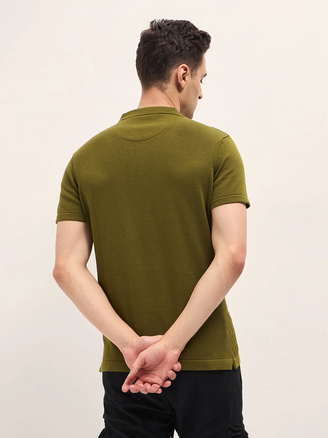 Men Dark Green Diagonal Knit Texture Regular Fit Polo - Image 2