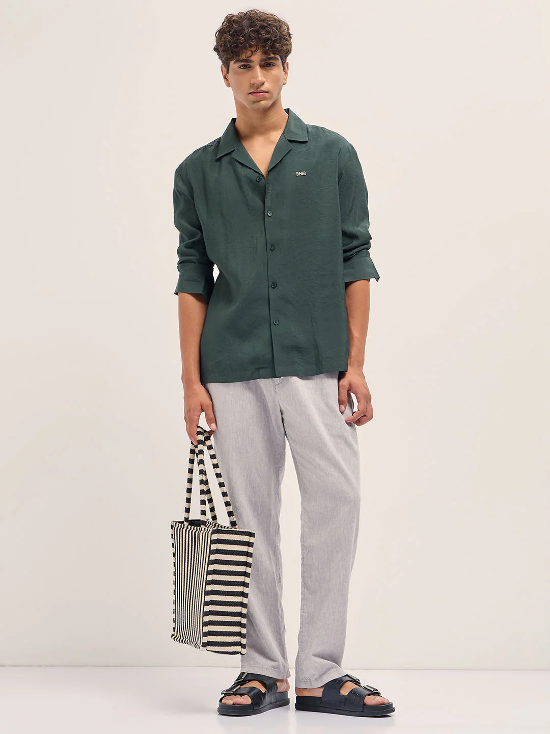 Men Dark Green Lenzing Modal Solid Oversize Fit Casual Shirt - Image 3