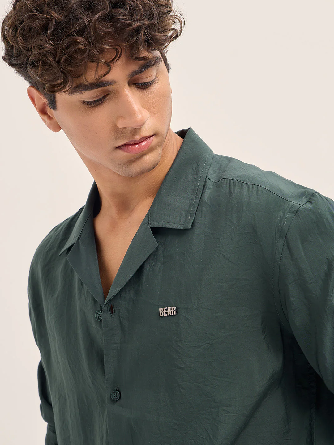 Men Dark Green Lenzing Modal Solid Oversize Fit Casual Shirt - Image 4