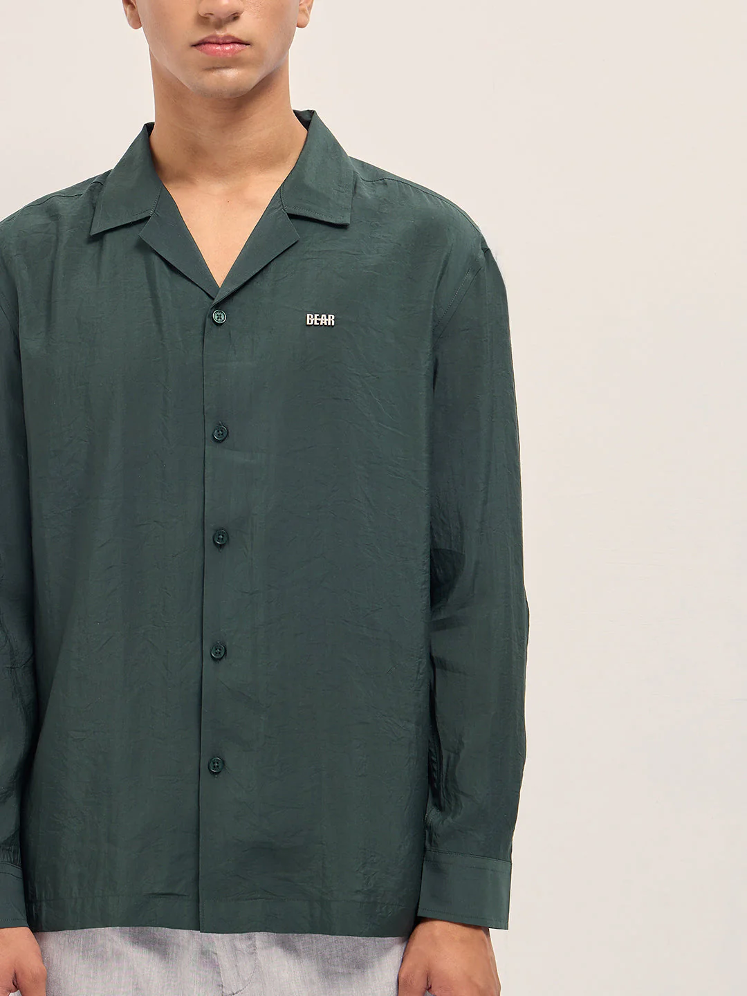 Men Dark Green Lenzing Modal Solid Oversize Fit Casual Shirt - Image 6