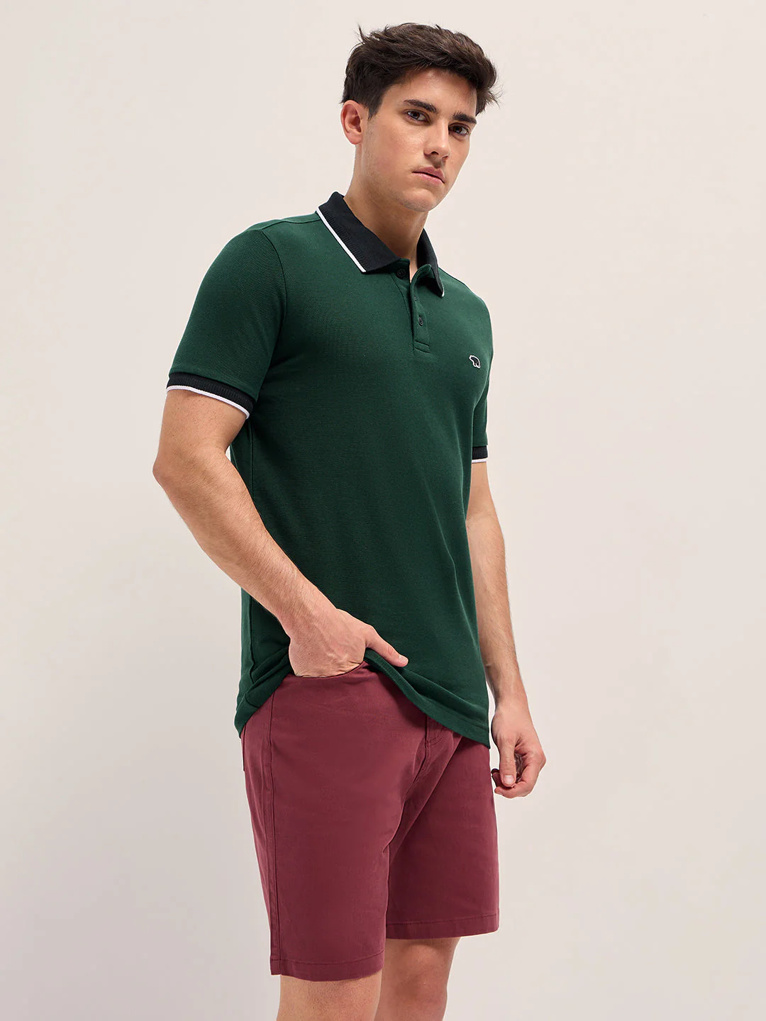 Men Dark Green Polo T-shirt - Image 3