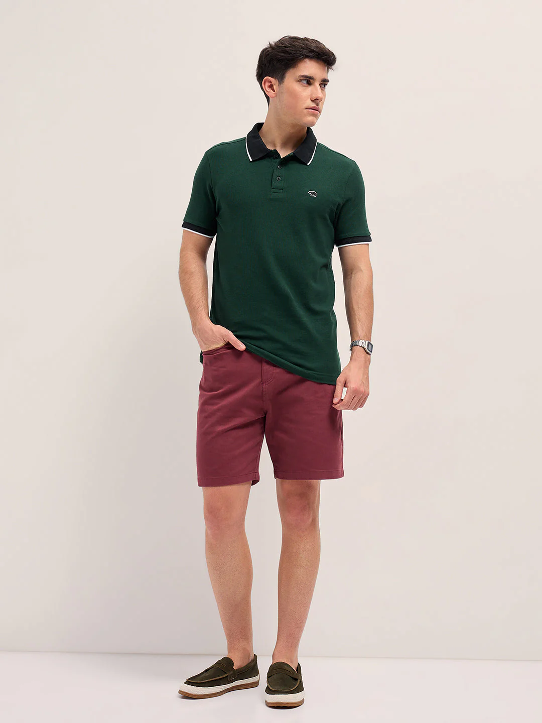 Men Dark Green Polo T-shirt - Image 4