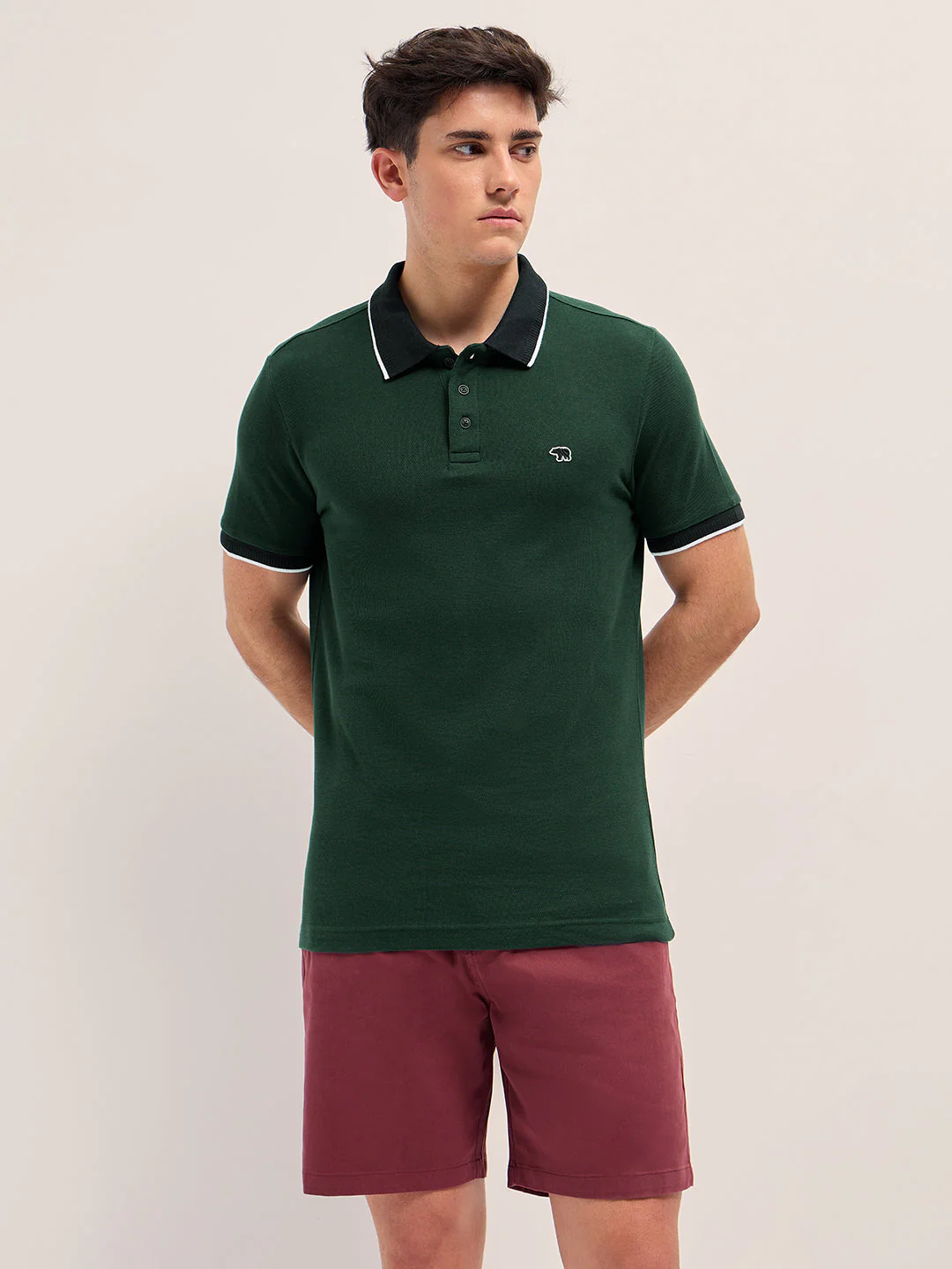Men Dark Green Polo T-shirt - Image 6