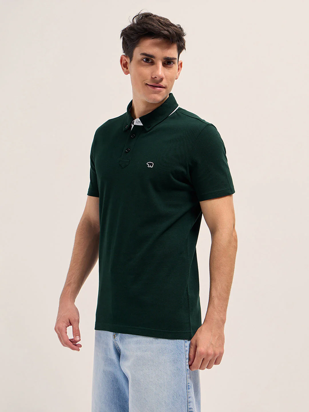 Men Dark Green Regular Fit Polo T-Shirt - Image 3