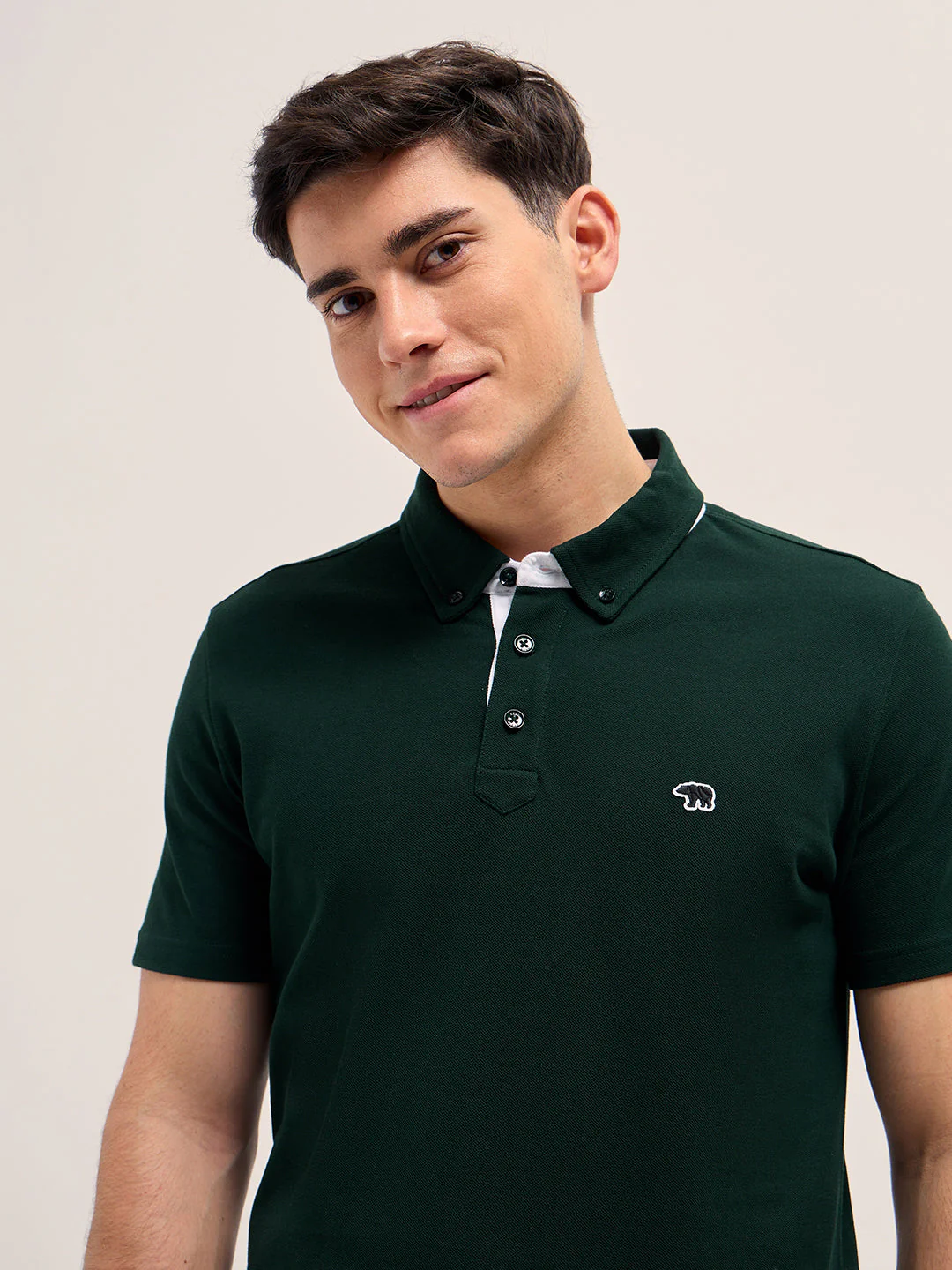 Men Dark Green Regular Fit Polo T-Shirt - Image 5