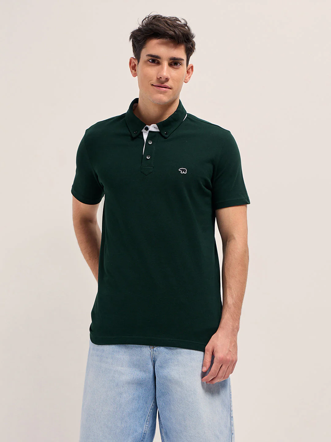 Men Dark Green Regular Fit Polo T-Shirt - Image 6