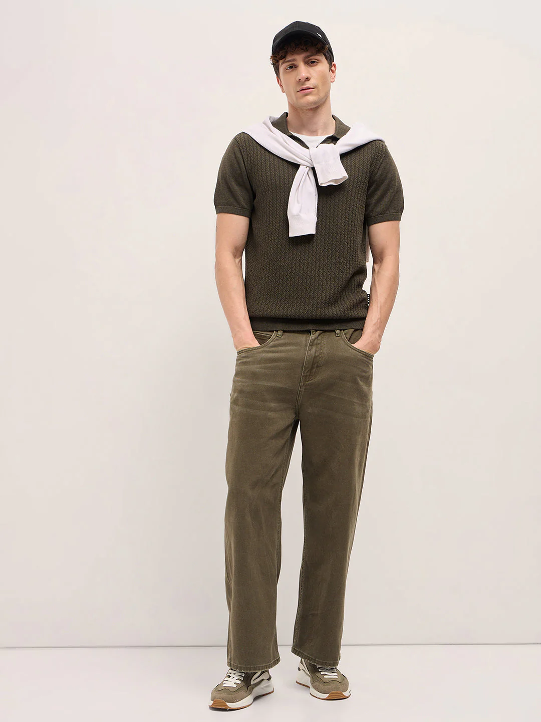 Men Dark Green Ribbed Texture Design Slim Fit Polo - Image 4