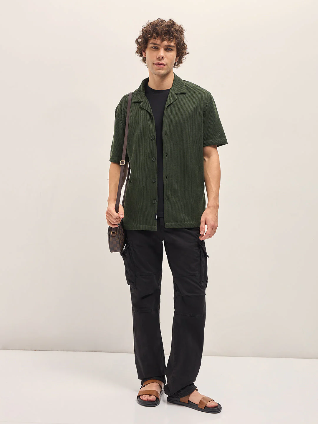 Men Dark Green Self Design Regular Fit Casual Shirt - Image 4