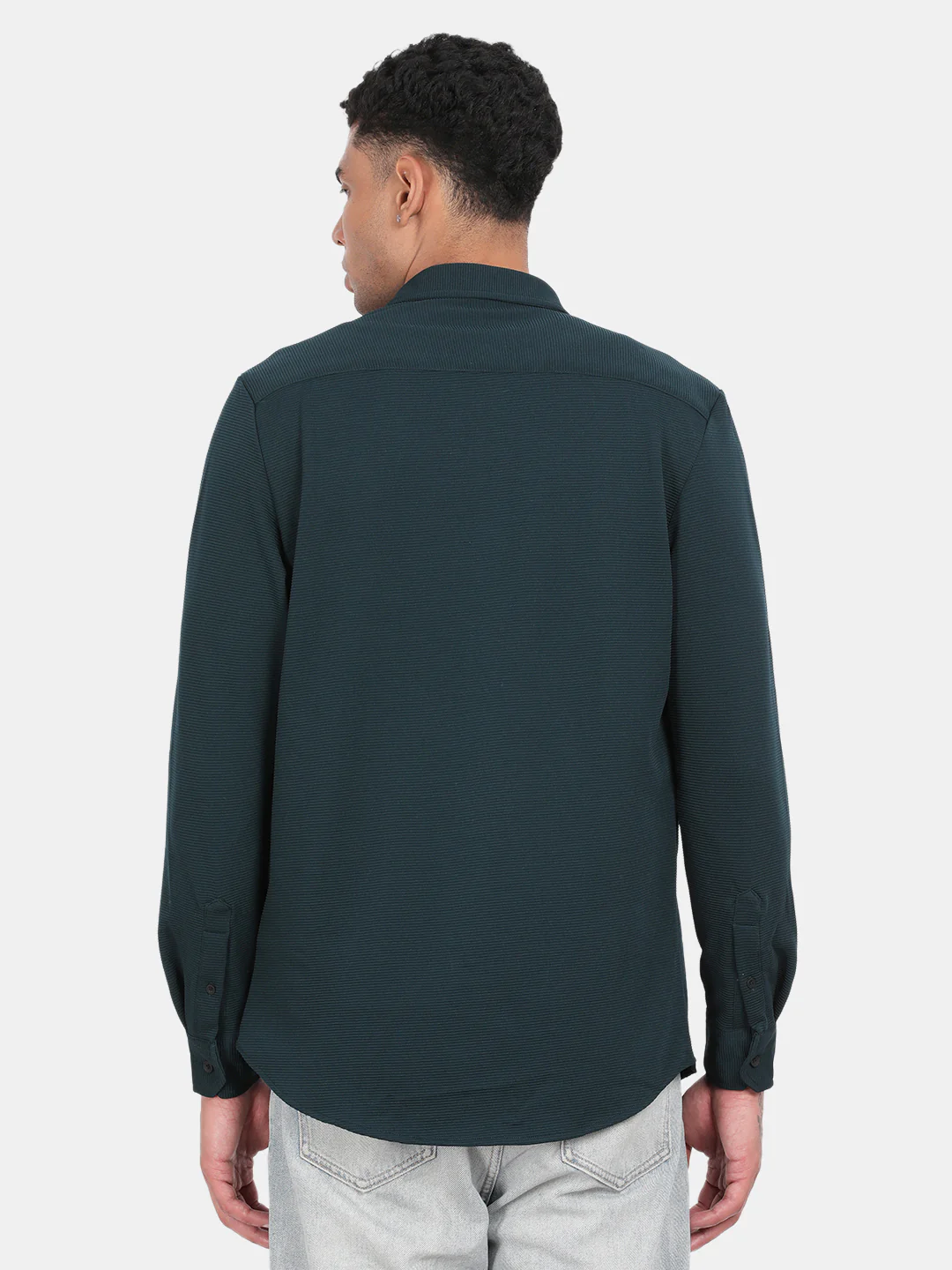 Men Dark Green Slim Fit Spread Collar Full Sleeve Casual Shirt - Image 4