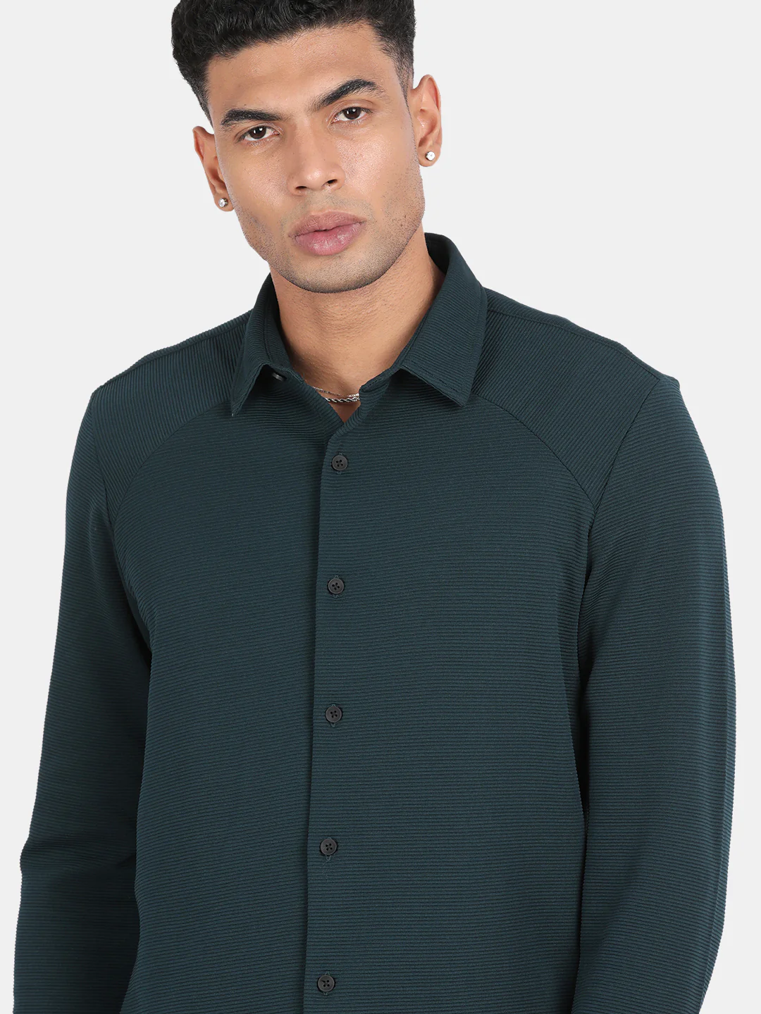 Men Dark Green Slim Fit Spread Collar Full Sleeve Casual Shirt - Image 6