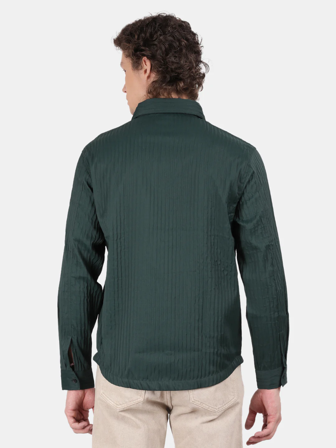 Men Dark Green Slim Fit Spread Collar Full Sleeve Casual Shirt - Image 4