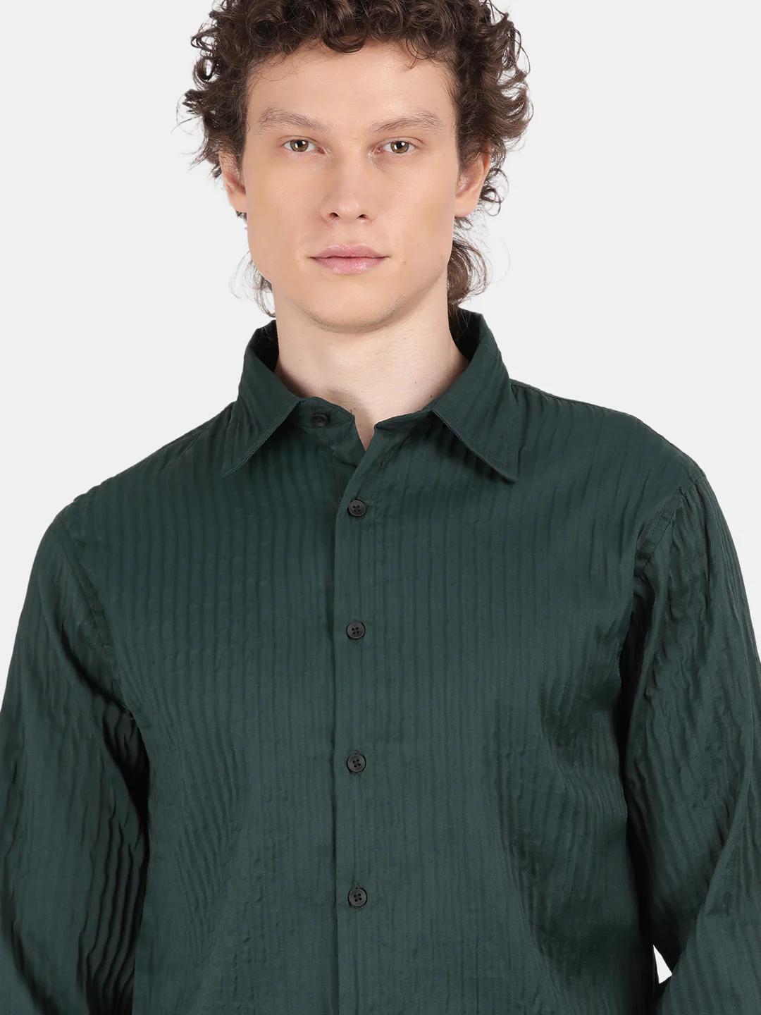 Men Dark Green Slim Fit Spread Collar Full Sleeve Casual Shirt - Image 6