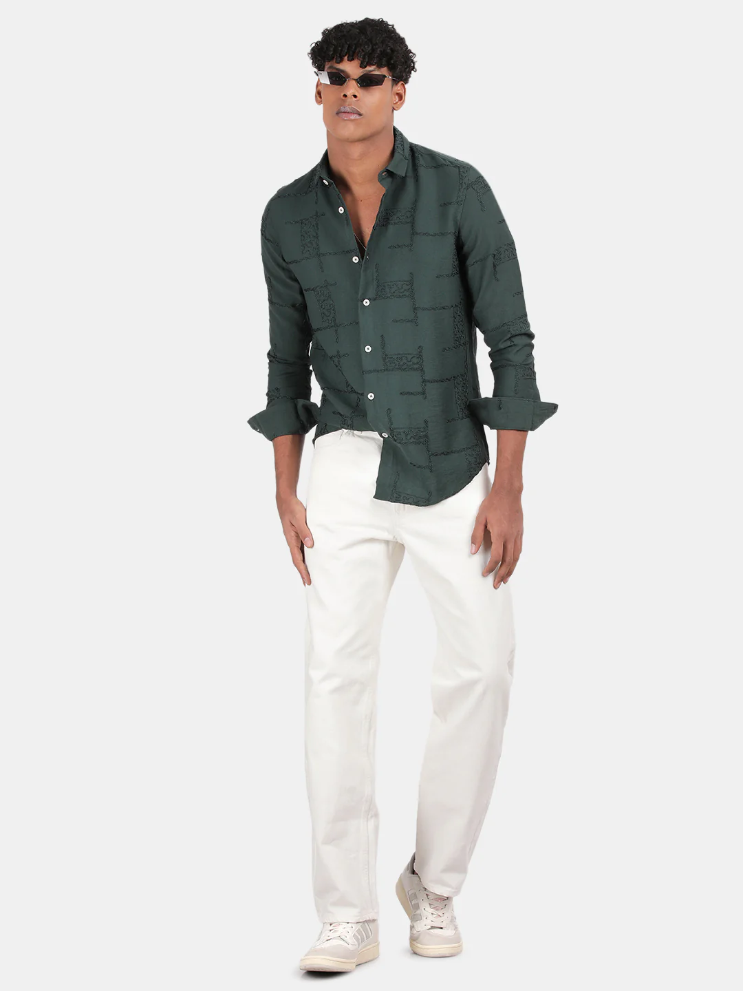 Men Dark Green Slim Fit Spread Collar Full Sleeve Casual Shirt - Image 3