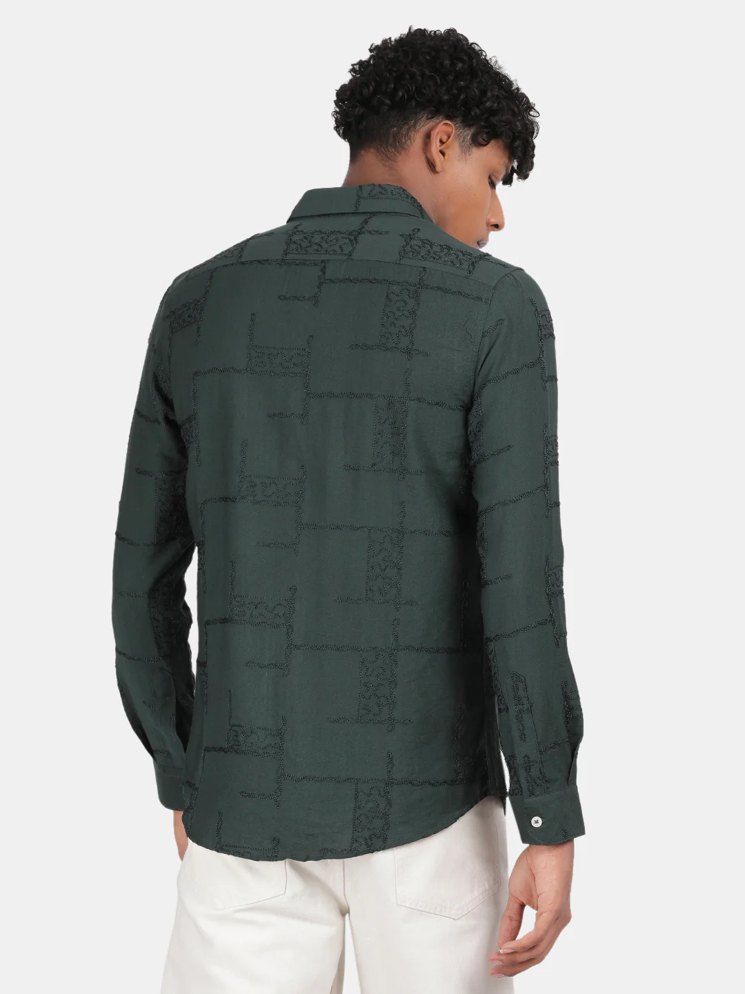 Men Dark Green Slim Fit Spread Collar Full Sleeve Casual Shirt - Image 4