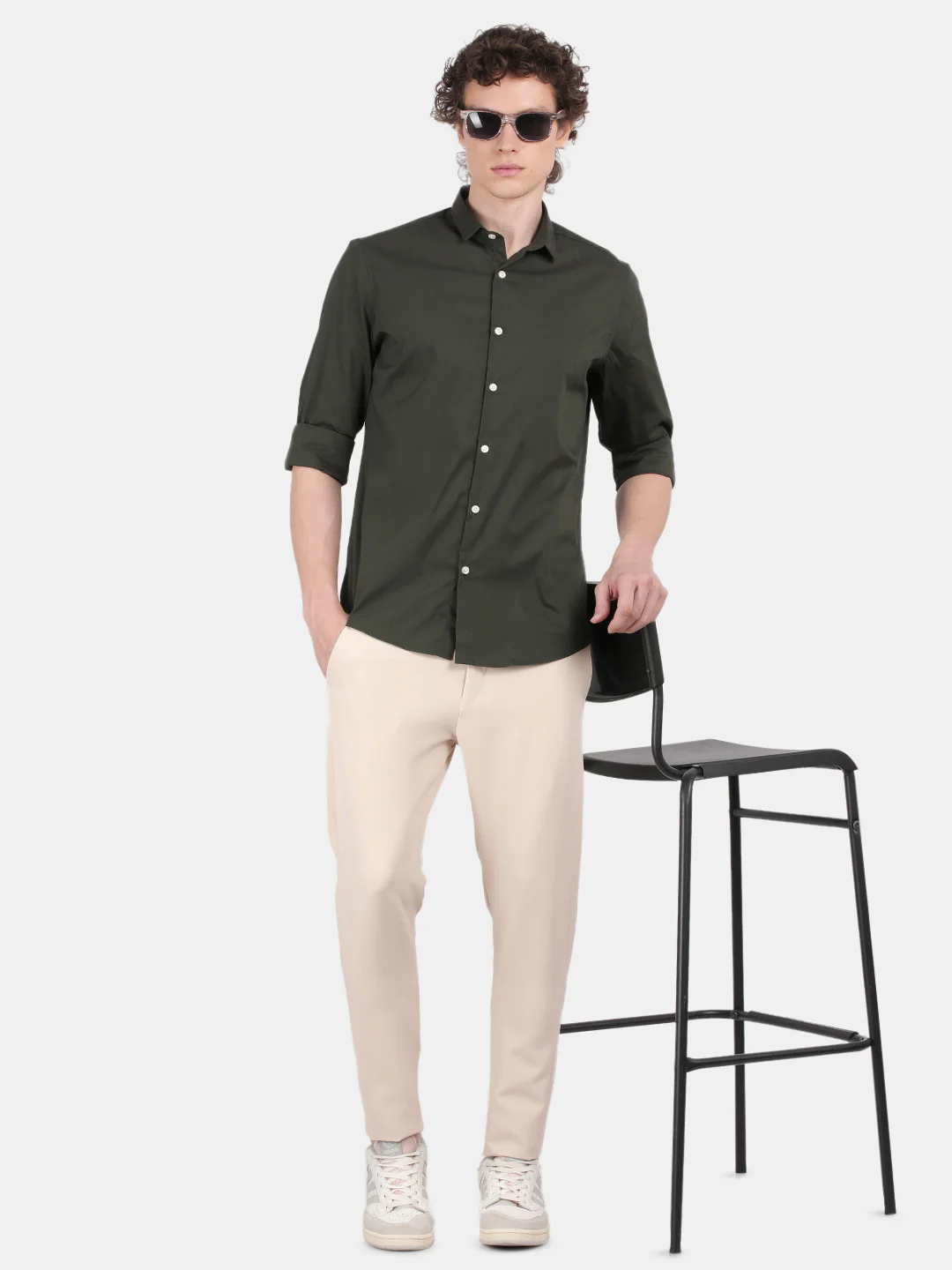 Men Dark Green Slim Fit Spread Collar Full Sleeve Casual Shirt - Image 3