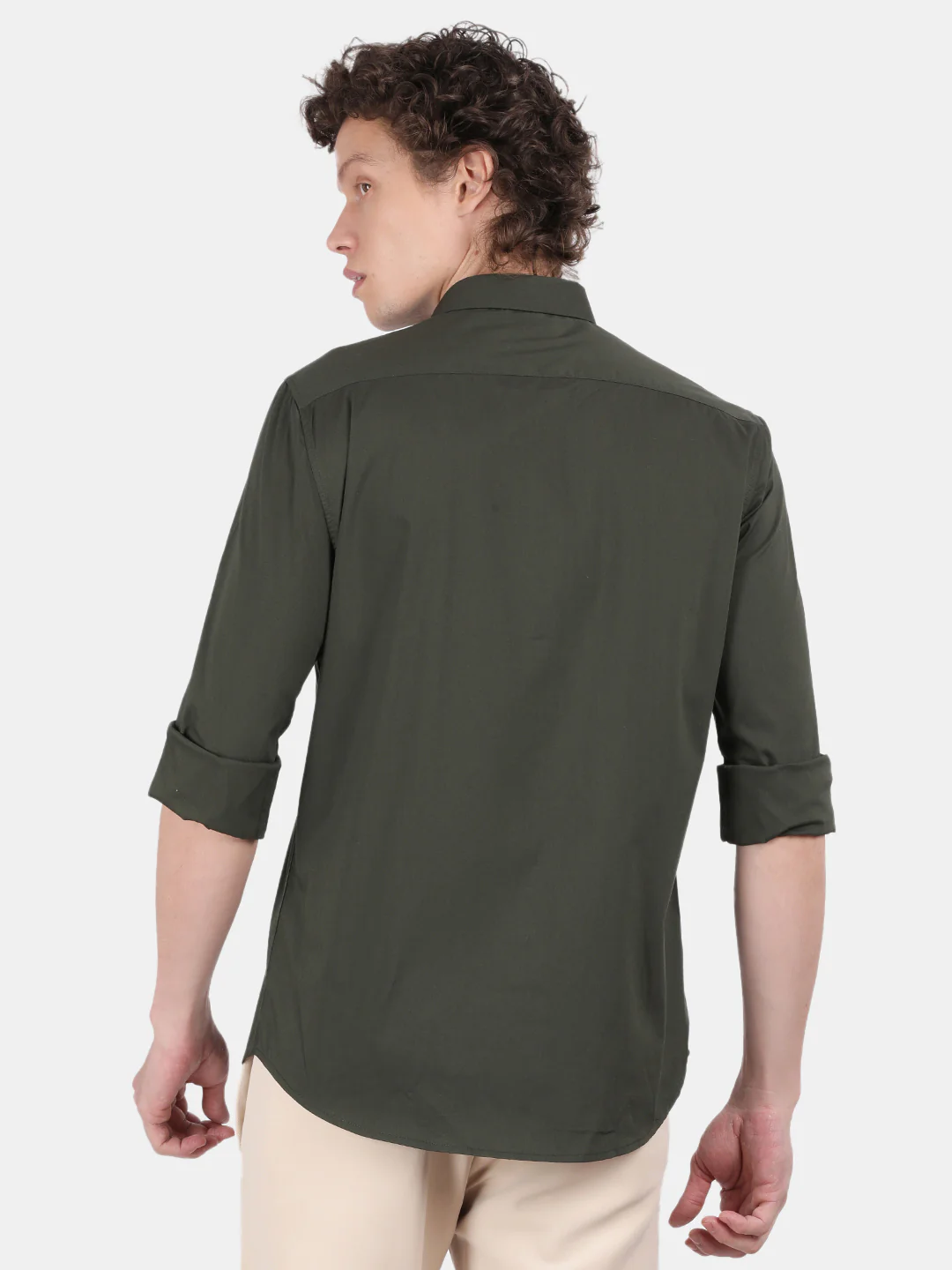 Men Dark Green Slim Fit Spread Collar Full Sleeve Casual Shirt - Image 4