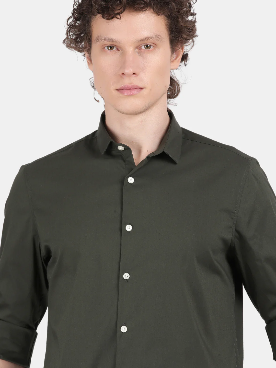 Men Dark Green Slim Fit Spread Collar Full Sleeve Casual Shirt - Image 6