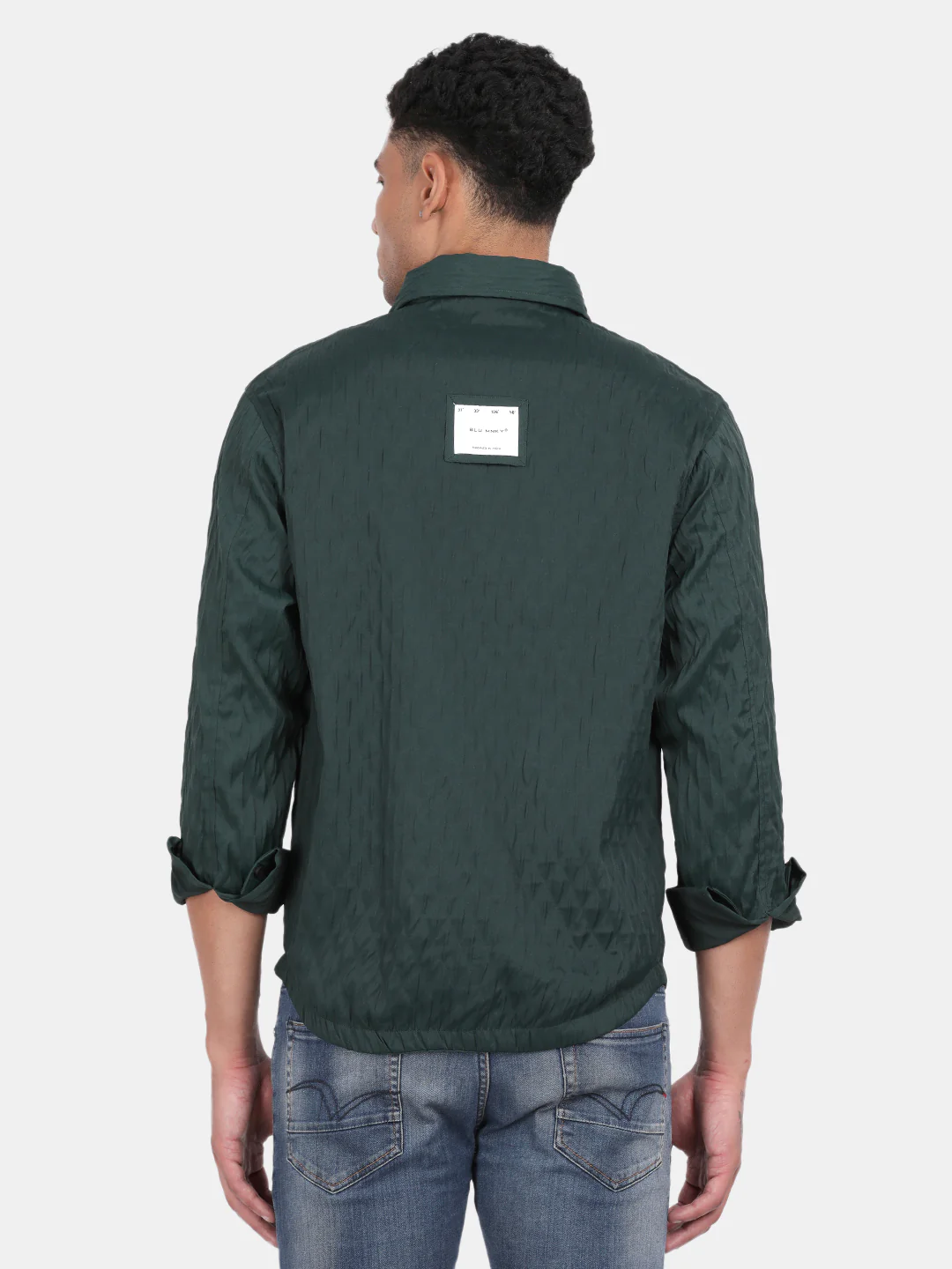 Men Dark Green Slim Fit Spread Collar Full Sleeve Casual Shirt - Image 3