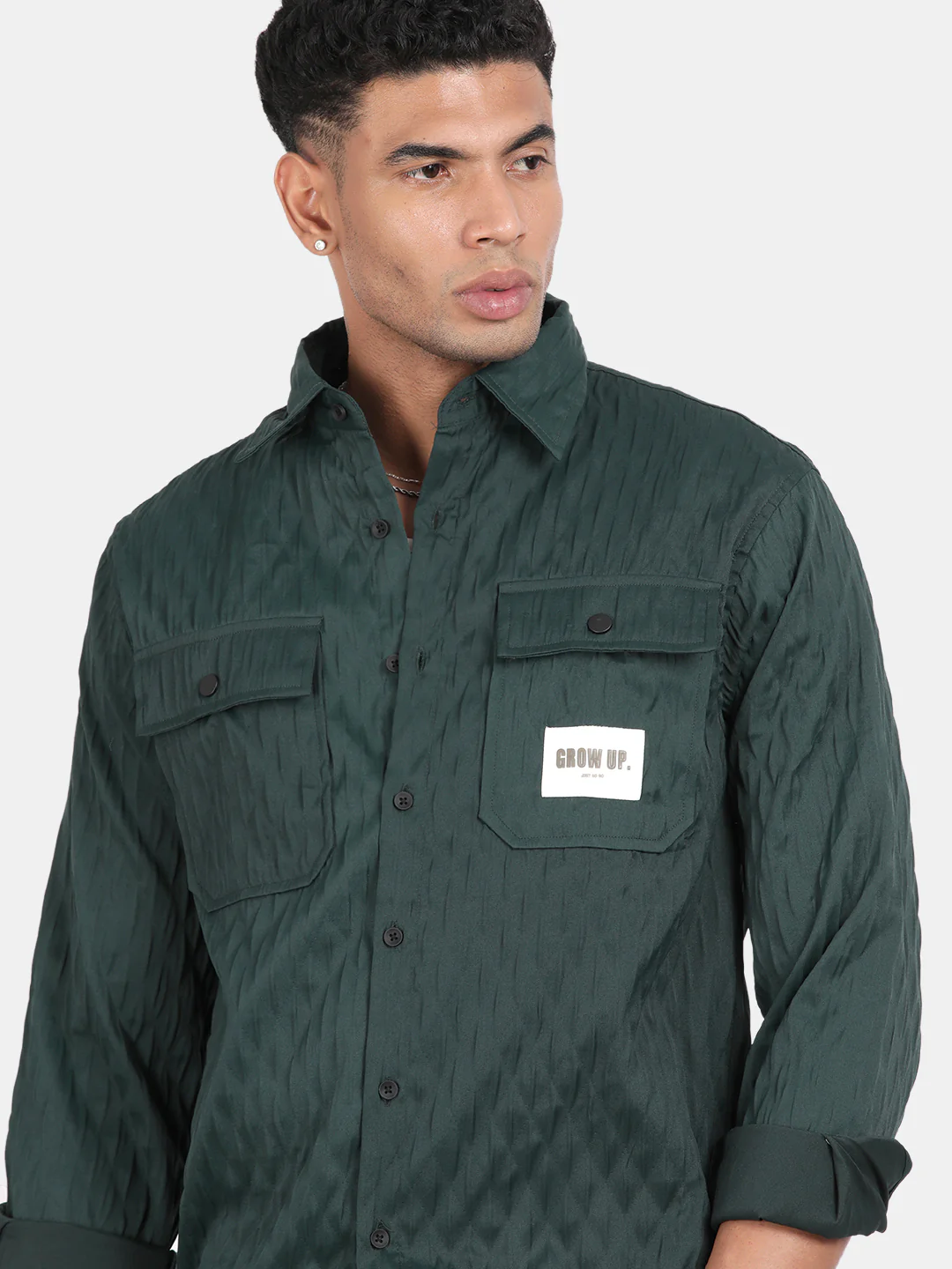 Men Dark Green Slim Fit Spread Collar Full Sleeve Casual Shirt - Image 4