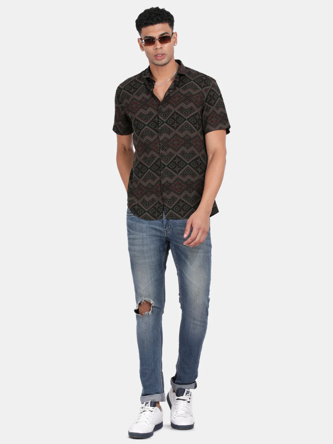 Men Dark green Slim Fit Spread Collar Half Sleeve Casual Shirt - Image 3
