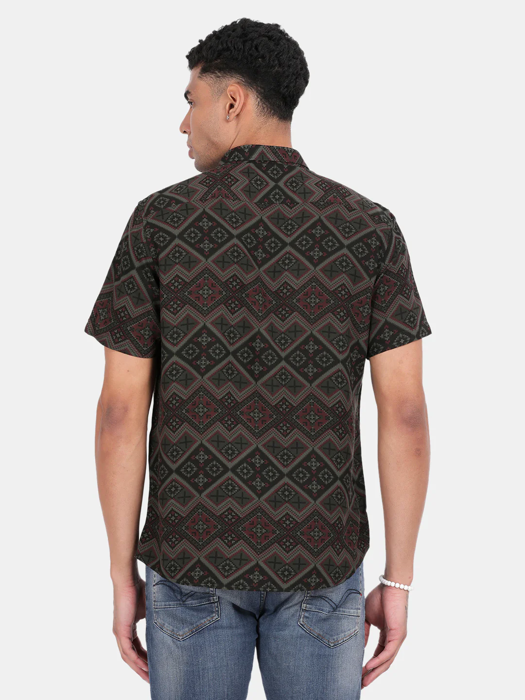 Men Dark green Slim Fit Spread Collar Half Sleeve Casual Shirt - Image 4