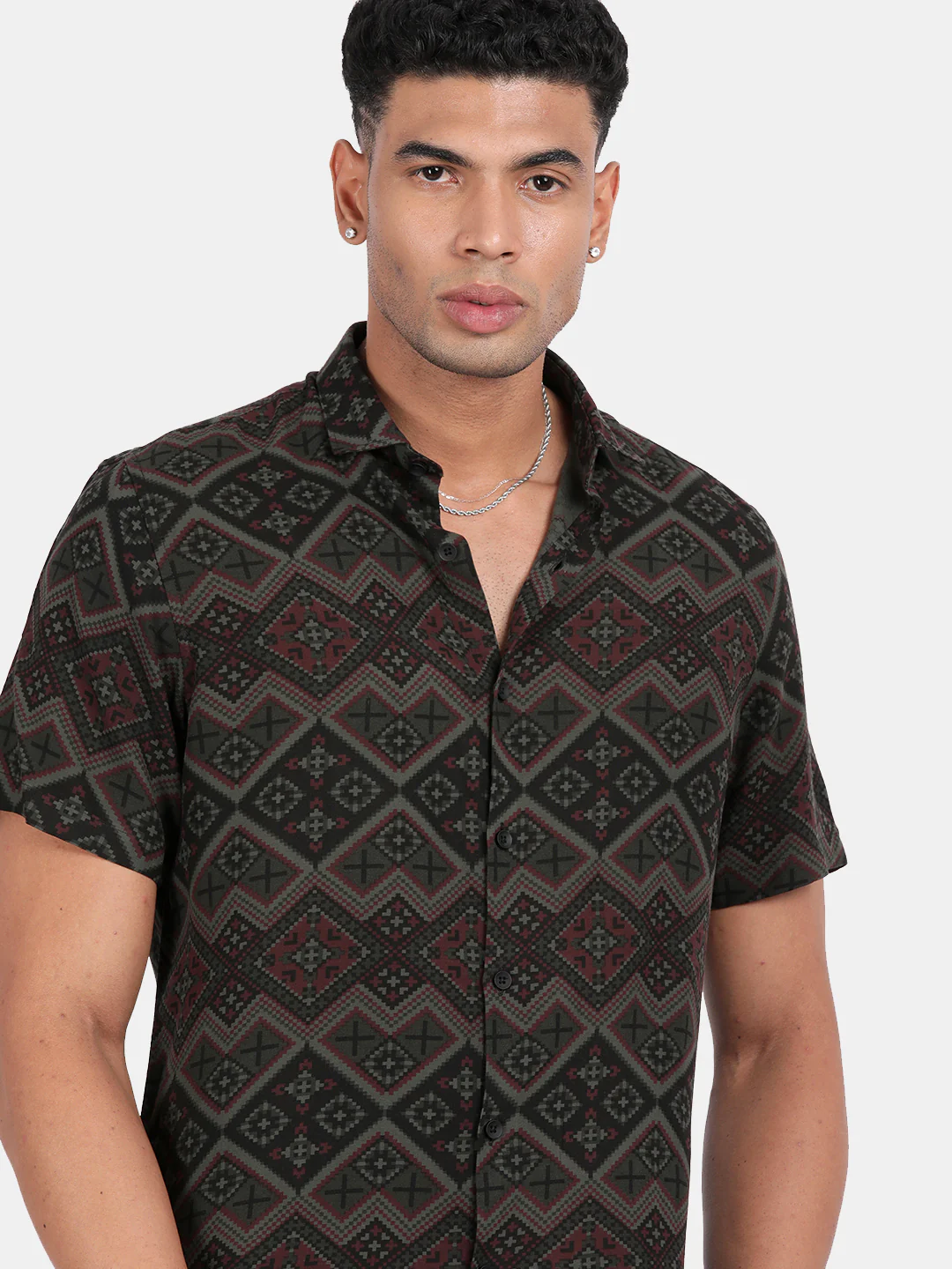 Men Dark green Slim Fit Spread Collar Half Sleeve Casual Shirt - Image 6