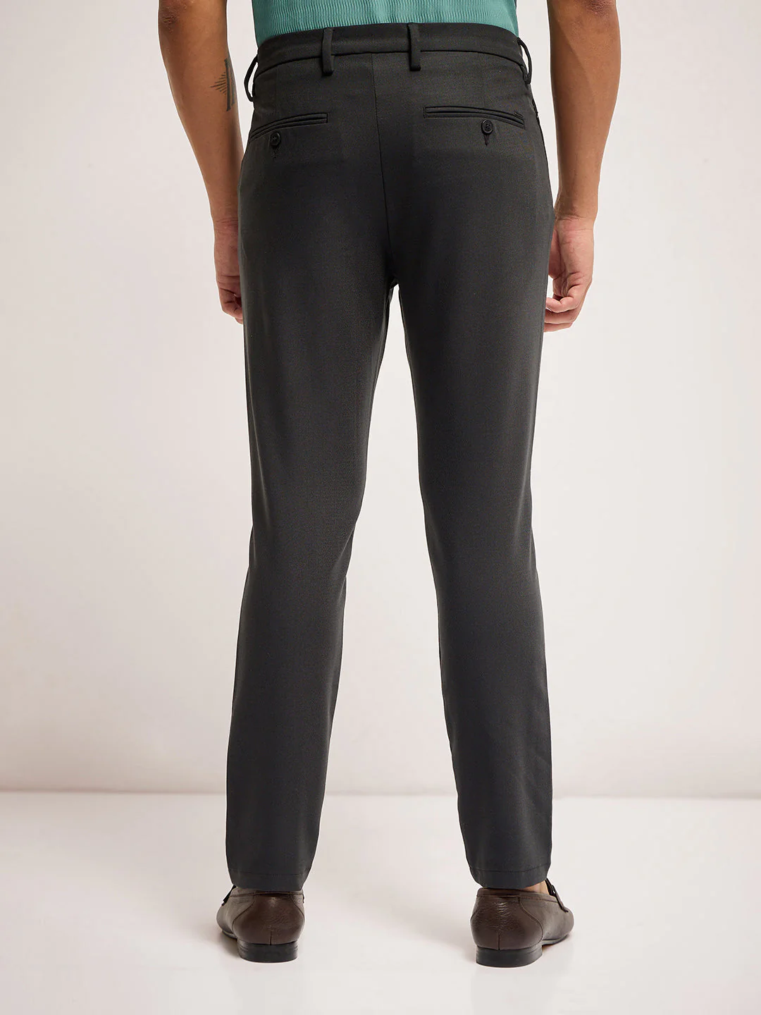 Men Dark Green Solid 4 Way Stretch Formal Trouser - Image 3